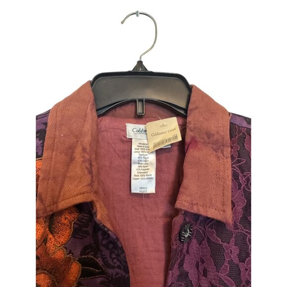 Coldwater Creek Patchwork Floral Lace Jacket Womens Small Purple & Copper Cotton - Picture 5 of 7